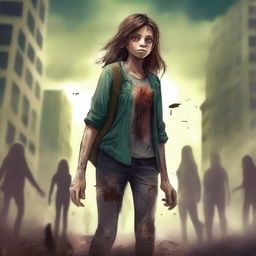 Create a book cover for a story about a zombie apocalypse featuring a girl named Lux who is the hope and immune to the virus