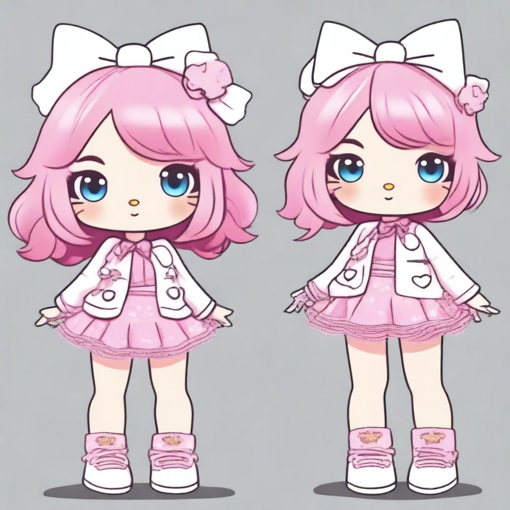 A cartoon character with pink hair reimagined in the style of Hello Kitty, but even more kawaii