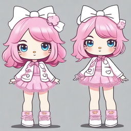 A cartoon character with pink hair reimagined in the style of Hello Kitty, but even more kawaii