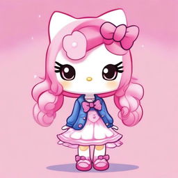 A cartoon character with pink hair reimagined in the style of Hello Kitty, but even more kawaii