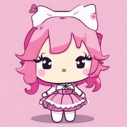 A cartoon character with pink hair reimagined in the style of Hello Kitty, but even more kawaii