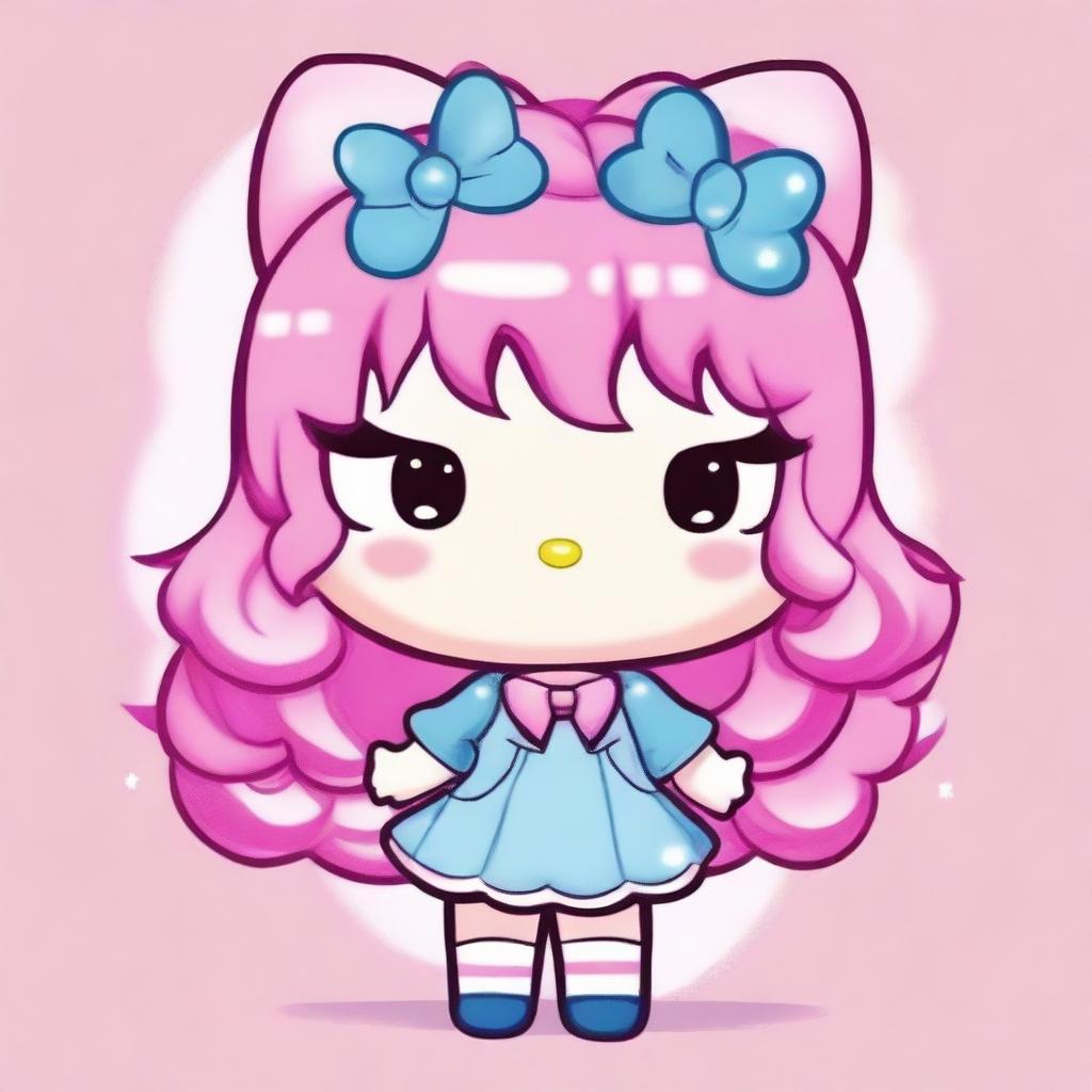 A cartoon character with pink hair reimagined in the style of Hello Kitty, but even more kawaii