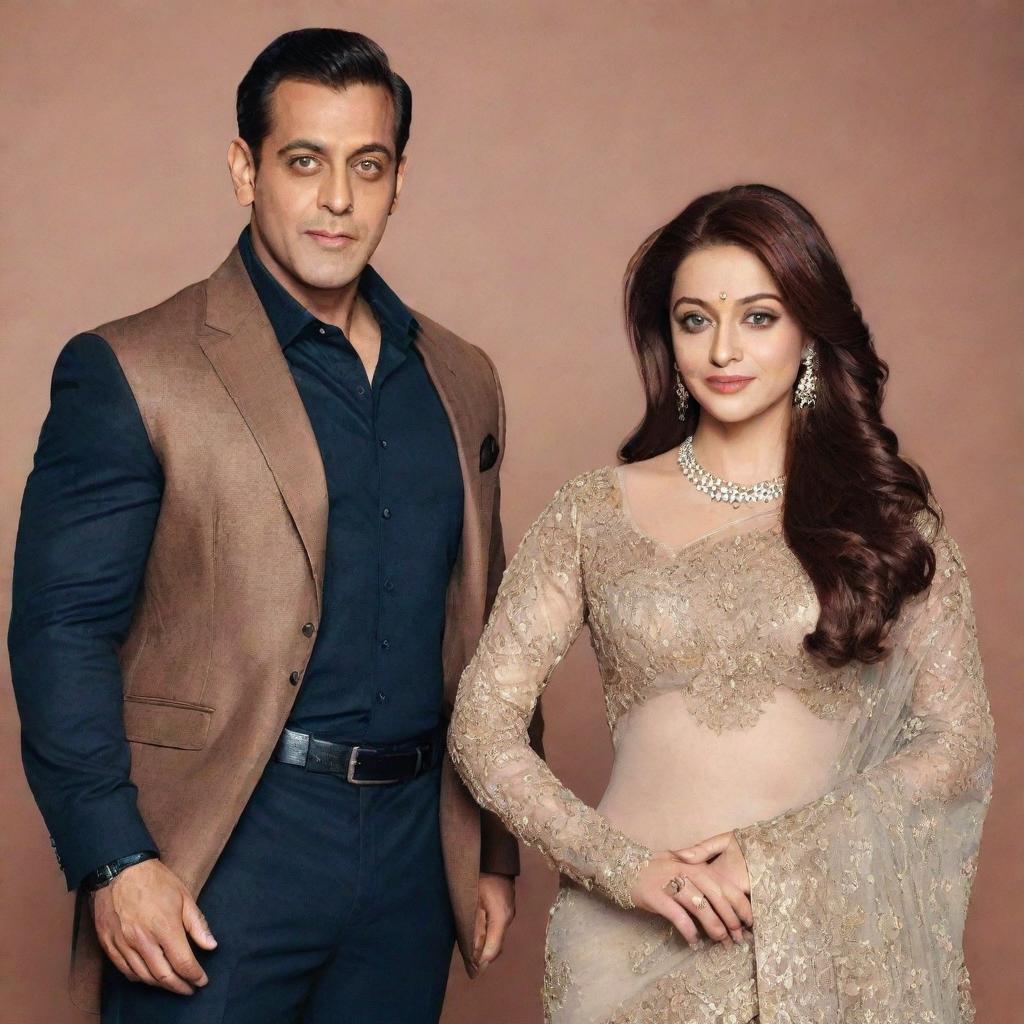 Illustration of Salman Khan and Aishwarya Rai, two Indian celebrities standing side by side