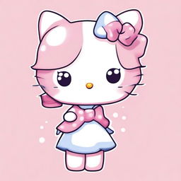 Create a cute and kawaii image of a character transformed into Hello Kitty