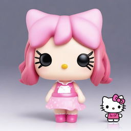 A cartoon character with pink hair reimagined as a Funko Pop figure in the style of Hello Kitty, but even more kawaii