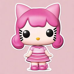 A cartoon character with pink hair reimagined as a Funko Pop figure in the style of Hello Kitty, but even more kawaii