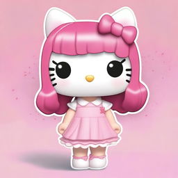 A cartoon character with pink hair reimagined as a Funko Pop figure in the style of Hello Kitty, but even more kawaii