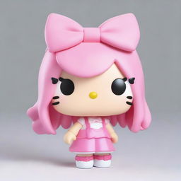 A cartoon character with pink hair reimagined as a Funko Pop figure in the style of Hello Kitty, but even more kawaii