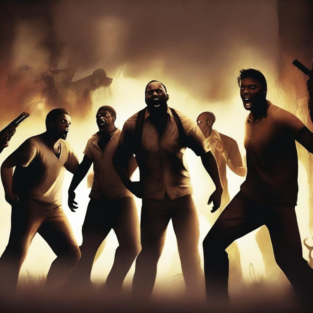 A group of friends playing Left 4 Dead 2 together, fully immersed in the intense gameplay