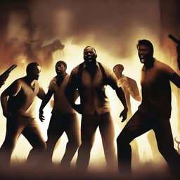 A group of friends playing Left 4 Dead 2 together, fully immersed in the intense gameplay