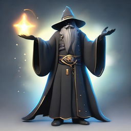 Create a character with a complete black body in the shape of a wizard