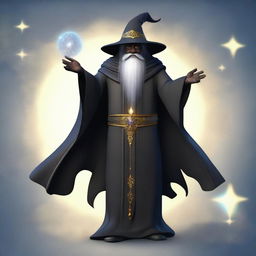 Create a character with a complete black body in the shape of a wizard