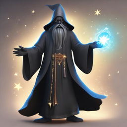 Create a character with a complete black body in the shape of a wizard