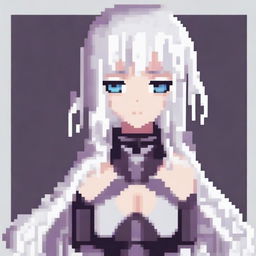 Create a pixel art image of an anime girl with white hair