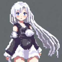 Create a pixel art image of an anime girl with white hair