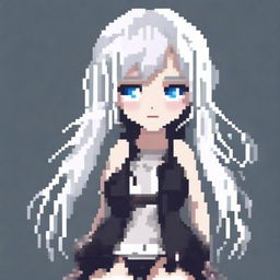 Create a pixel art image of an anime girl with white hair