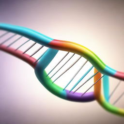 A detailed and artistic representation of a DNA double helix structure, showcasing the intricate patterns and colors of the molecular strands