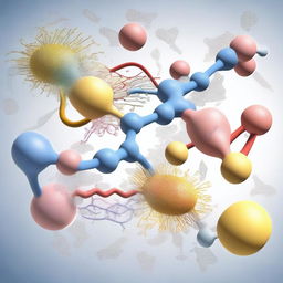 A detailed and artistic illustration of posttranslational protein modification, showcasing the complex biochemical processes that occur after protein synthesis