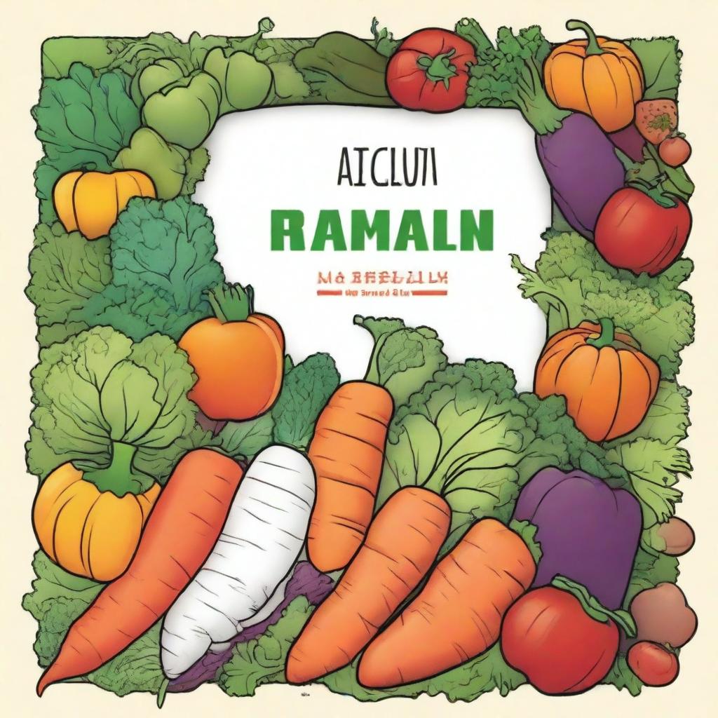 Create a book cover for a coloring book featuring various vegetables