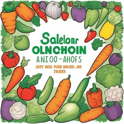 Create a book cover for a coloring book featuring various vegetables