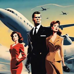 A dramatic book cover featuring a pilot, his flight attendant mistress, his wife, an airliner, and a sinister man with a gun