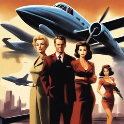 A dramatic book cover featuring a pilot, his flight attendant mistress, his wife, an airliner, and a sinister man with a gun