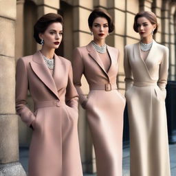 A tasteful portrayal of confident and elegant women in stylish attire, exuding charm and sophistication