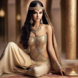 Create an image that portrays the concept of sensuality with Arabian girls as the models