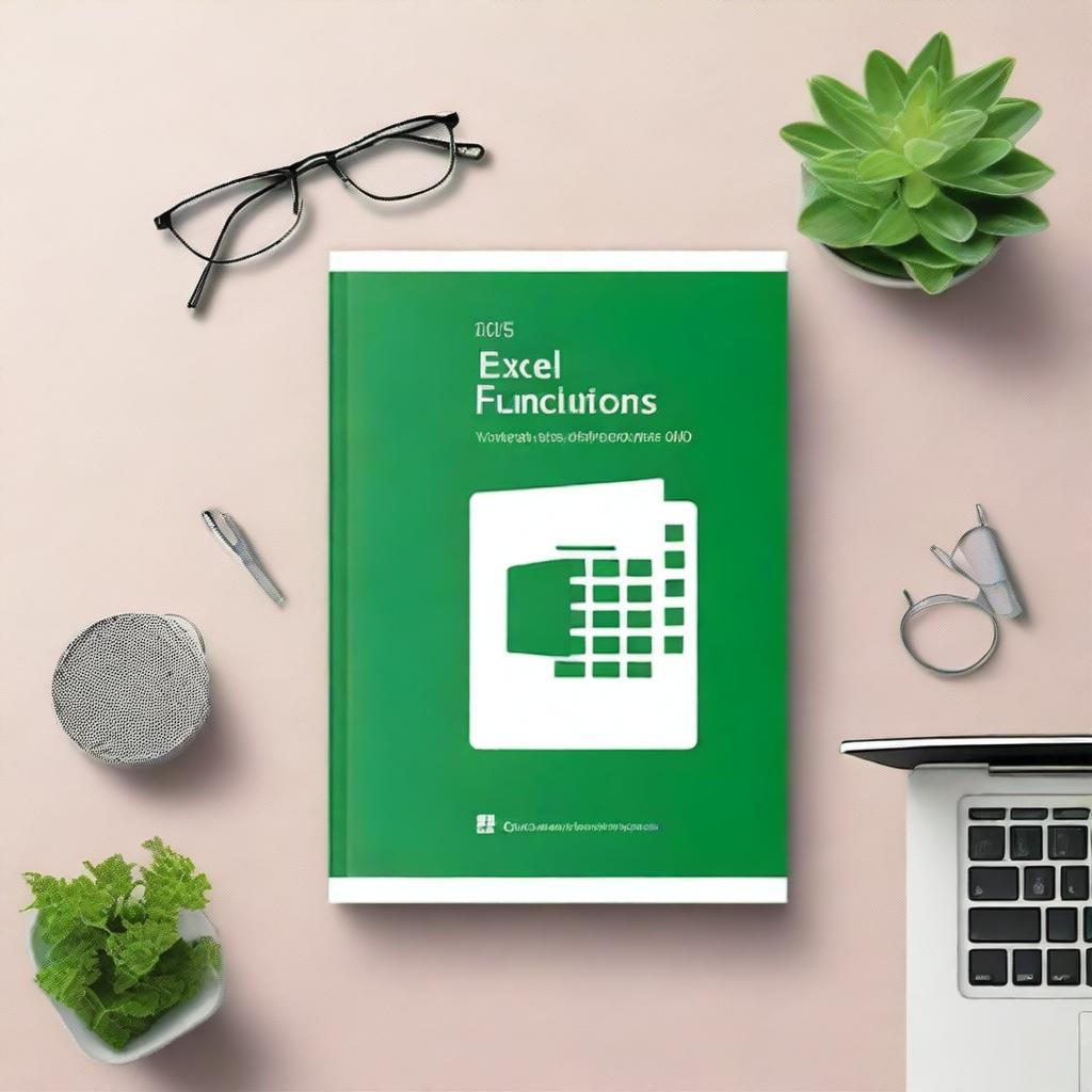 Create a green book cover based on Microsoft Excel, with the title '15 Excel Functions You Need to Know'