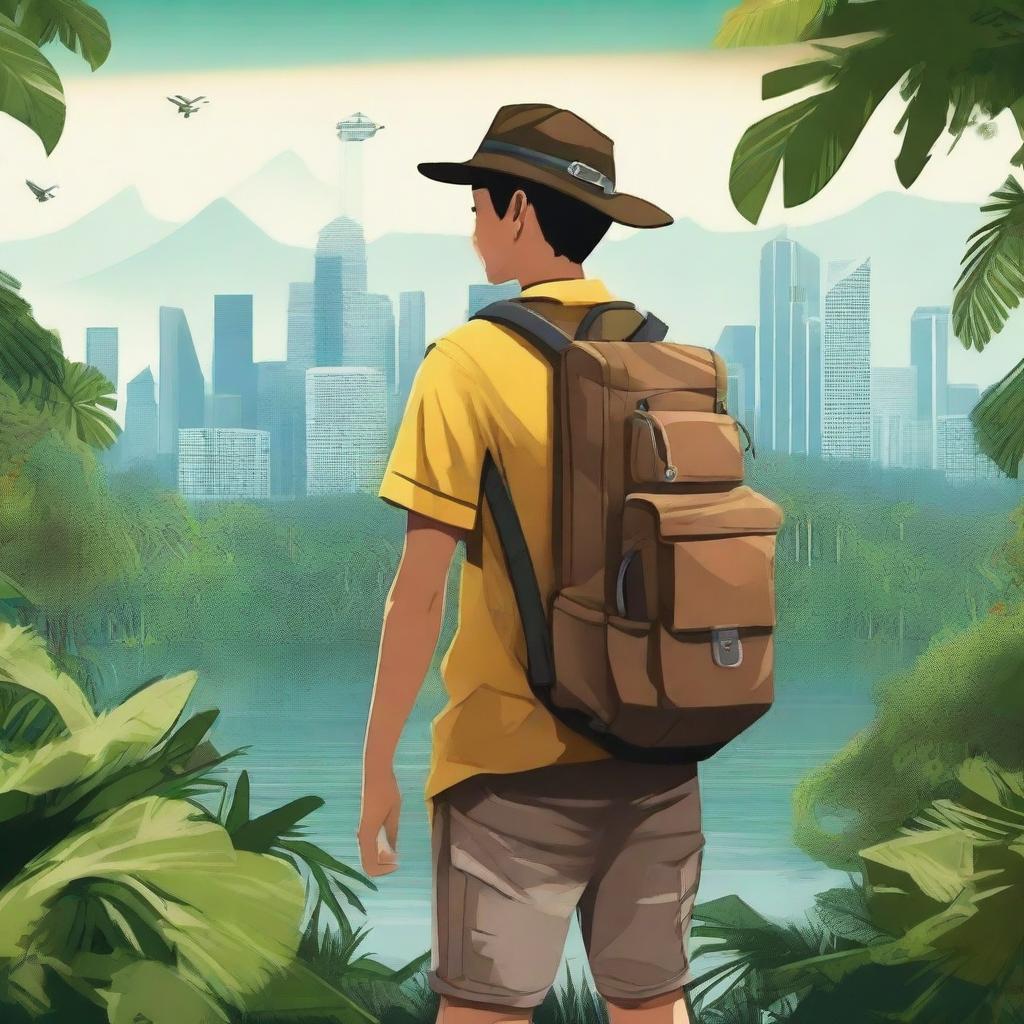 A teenage explorer from Indonesia embarking on a thrilling treasure hunt through dense jungle and across the vast ocean