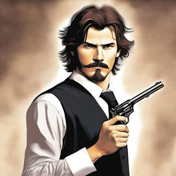 Illustrative book cover featuring a young man resembling a youthful Josh Hartnett as a young Mark Twain (John Wick-esque)