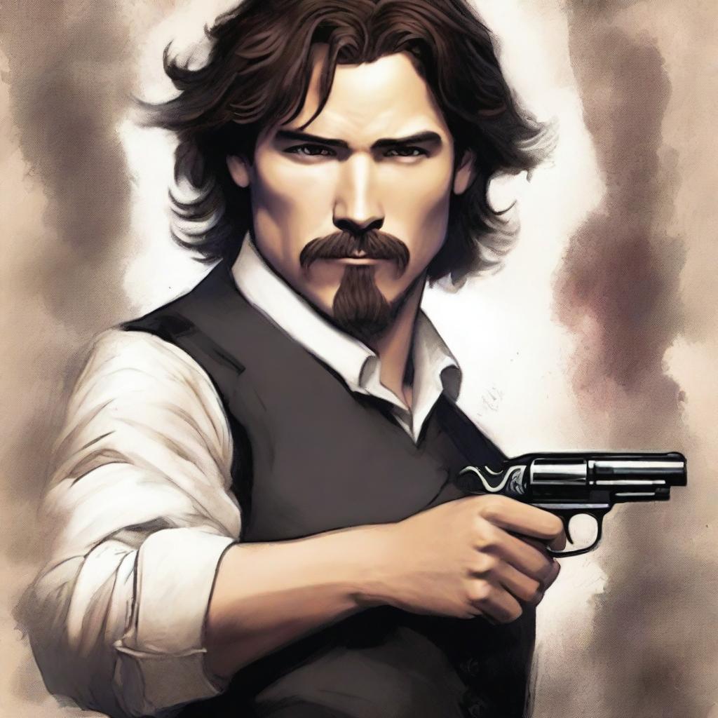 Illustrative book cover featuring a young man resembling a youthful Josh Hartnett as a young Mark Twain (John Wick-esque)