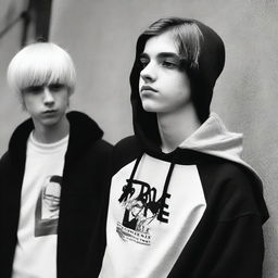 An image showing a 17-year-old teenager with short, straight hair, looking to the side, wearing a black and white hoodie