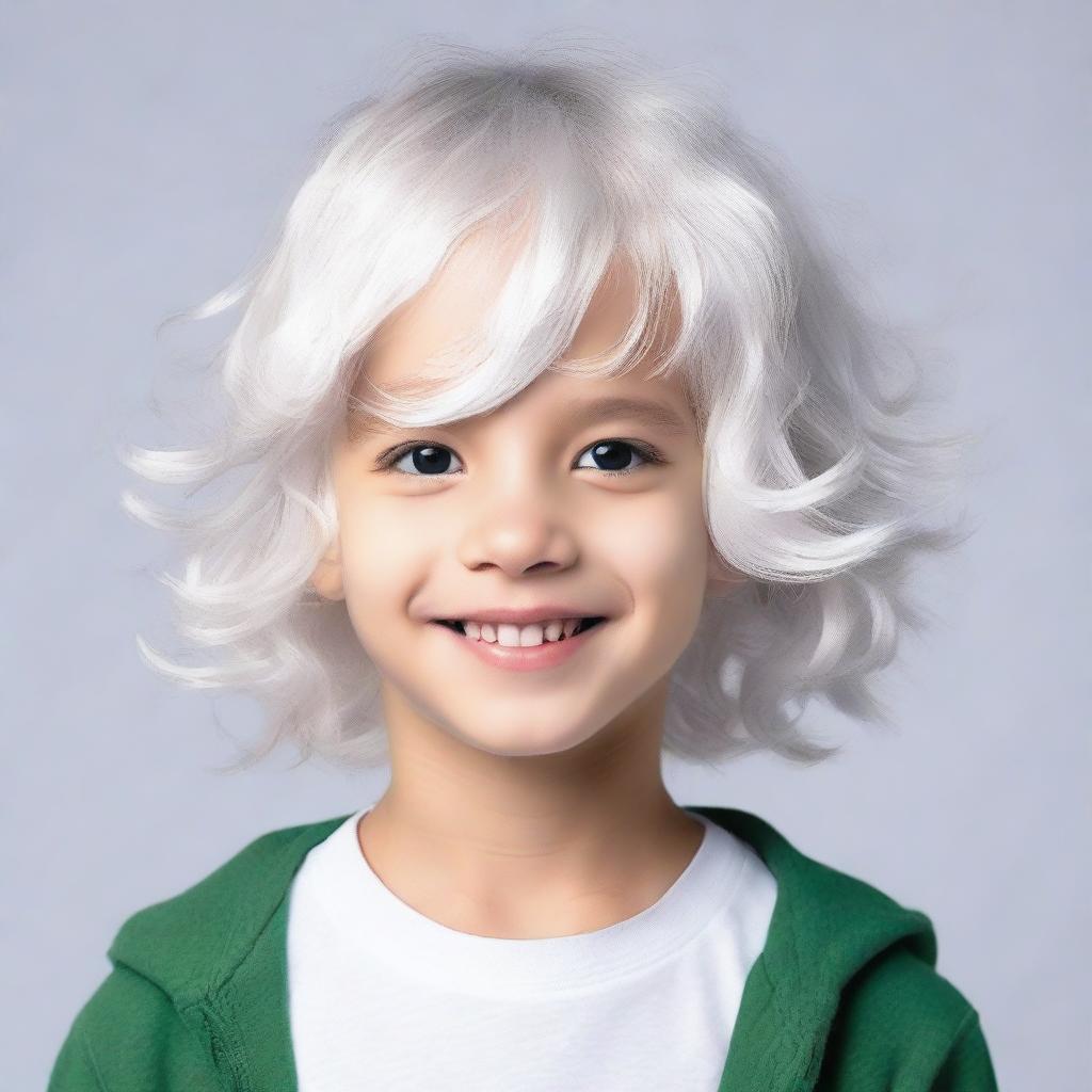 Aumente o comprimento do cabelo de um menino com cabelo branco