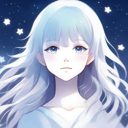 A high-quality anime-style illustration of a ghost girl with a beautiful face, featuring ethereal, flowing hair and a serene expression