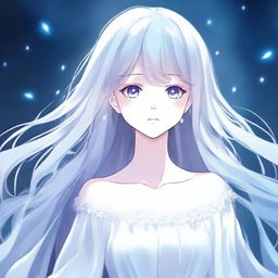 A high-quality anime-style illustration of a ghost girl with a beautiful face, featuring ethereal, flowing hair and a serene expression