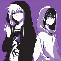 An anime-style image featuring two boys with a black and purple background