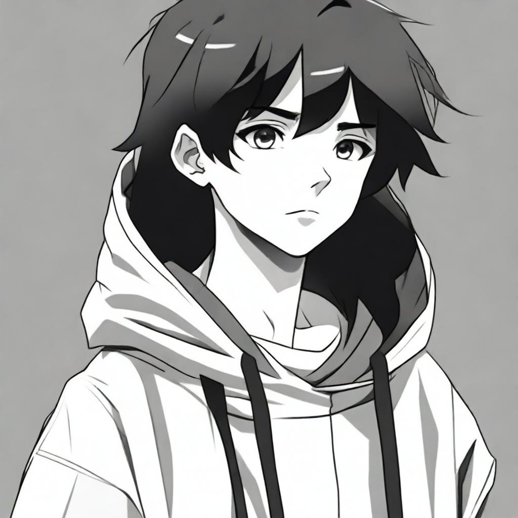 Create an anime-style image of a 17-year-old man with short, black hair