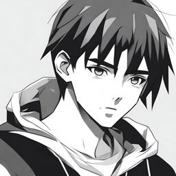 Create an anime-style image of a 17-year-old man with short, black hair