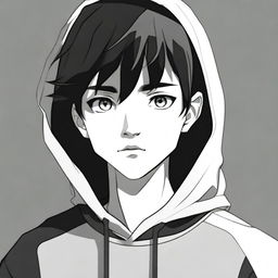 Create an anime-style image of a 17-year-old man with short, black hair