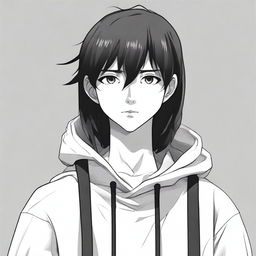 Create an anime-style image of a 17-year-old man with short, black hair