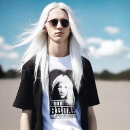 Create an image of a teenage boy with long, white hair