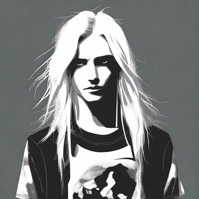 Create an image of a teenage boy with long, white hair