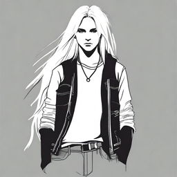 Create an image of a teenage boy with long, white hair