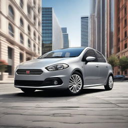 A detailed and realistic image of a gray Fiat Bravo car parked on a city street