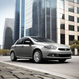 A detailed and realistic image of a gray Fiat Bravo car parked on a city street