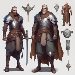 Create a detailed Dungeons & Dragons character with intricate armor, magical weapons, and a mystical background