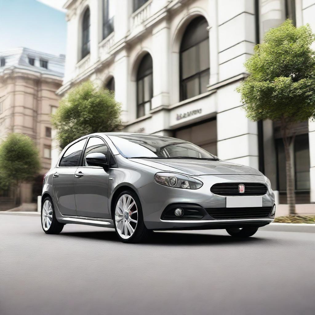 A gray Fiat Bravo car that has been lowered, showcasing its sleek and sporty design