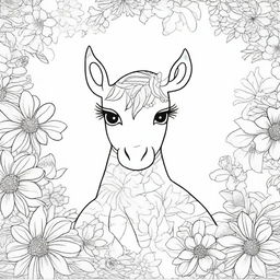 An ebook page designed for coloring, featuring intricate line art of various animals, flowers, and whimsical scenes