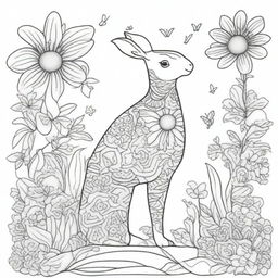 An ebook page designed for coloring, featuring intricate line art of various animals, flowers, and whimsical scenes